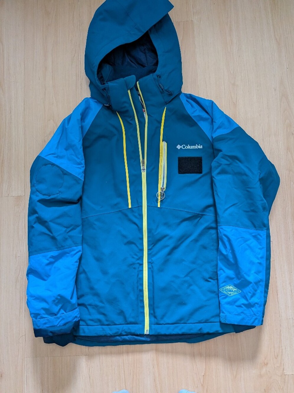 Columbia Sportswear Omni-Tech Ski Jacket Blue Teal Yellow Men's Medium